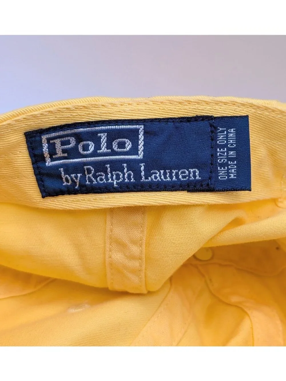 Vintage Polo Ralph Lauren Hat Yellow Blue Pony Logo Leather Strap Y2K Nautical